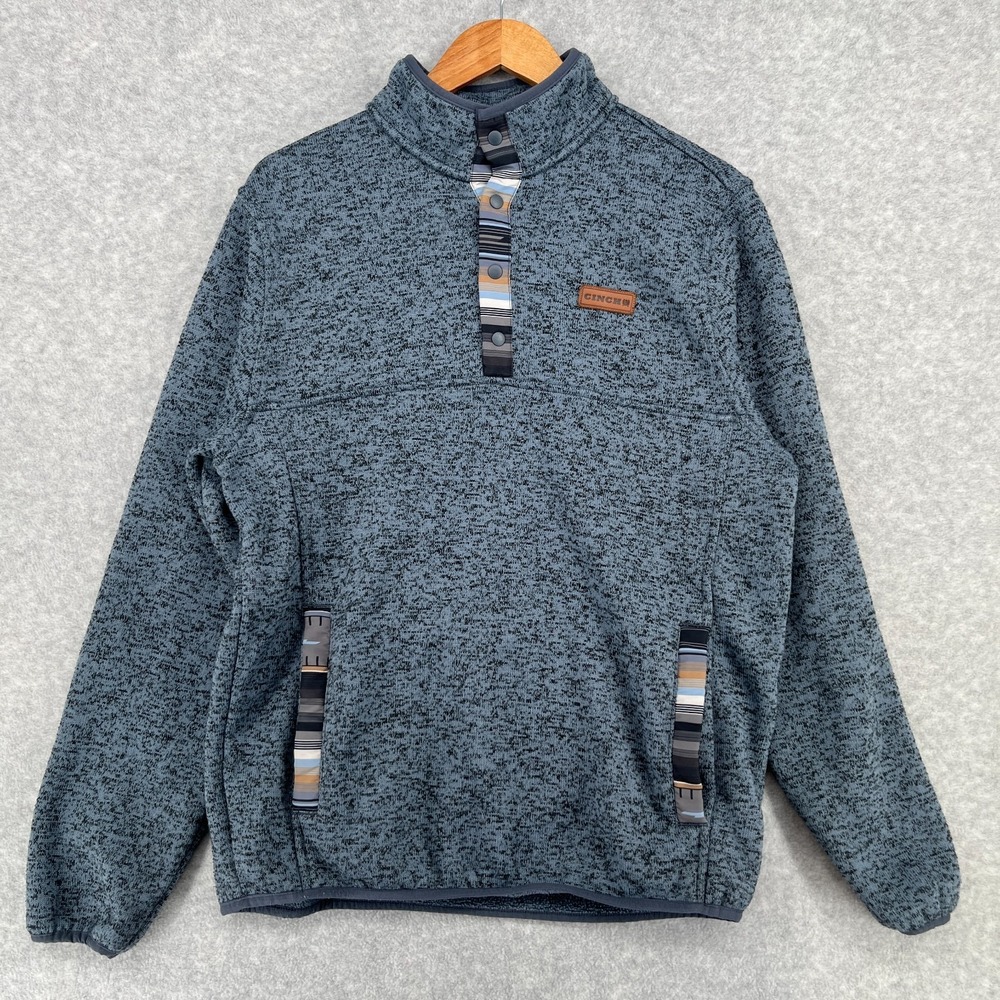 Cinch Men's 1/4 Snap Pullover Sweater Medium Blue Aztec Southwest Cowboy Fleece